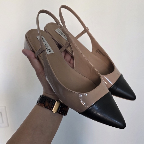 Steve Madden Black and Tan Pointed Slingback Flats - Picture 3 of 7